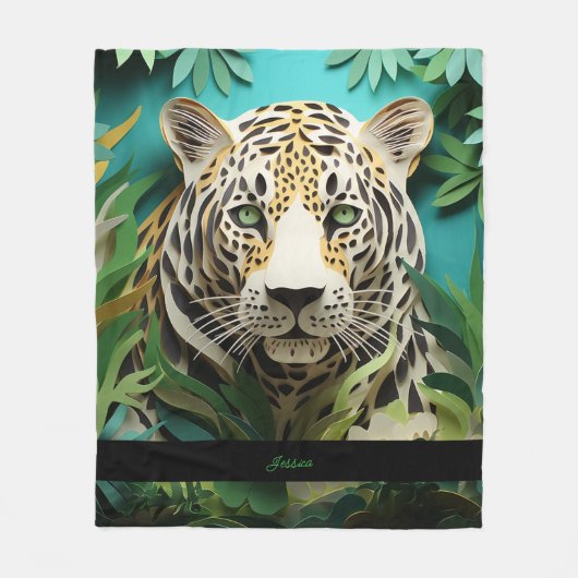 Jungle Leopard Personalisierter Name Fleecedecke (Vorderseite)