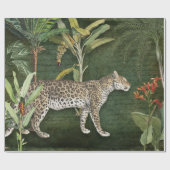 Jungle Leopard Tropical Floral n Foliage Decoupage Geschenkpapier (Flach)