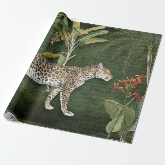 Jungle Leopard Tropical Floral n Foliage Decoupage Geschenkpapier (Ungerollt)