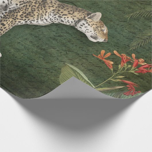 Jungle Leopard Tropical Floral n Foliage Decoupage Geschenkpapier (Ecke)