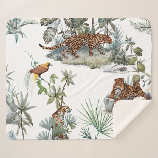 Jungle Leopard Wasserfarbe Tropische Szene Sherpadecke (Vorderseite (Horizontal))