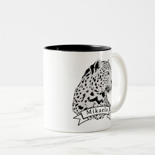 Jungle Leopard Wild Pattern & Personalisierter Nam Zweifarbige Tasse (VorderseiteRechts)