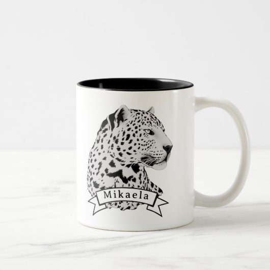 Jungle Leopard Wild Pattern & Personalisierter Nam Zweifarbige Tasse (Rechts)