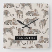 Jungle Leopard Wildtier Muster Quadratische Wanduhr (Vorderseite)