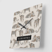 Jungle Leopard Wildtier Muster Quadratische Wanduhr (Winkel)