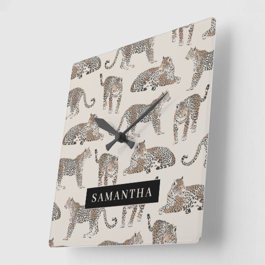 Jungle Leopard Wildtier Muster Quadratische Wanduhr (Winkel)