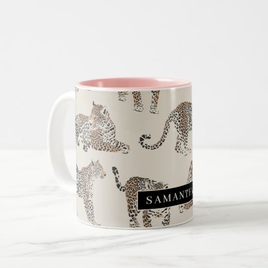 Jungle Leopard Wildtier Muster Zweifarbige Tasse (Vorderseite Links)