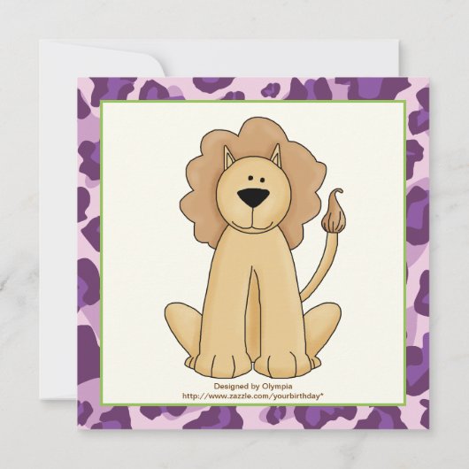 Jungle lila Safari Kindergeburtstag Party Einladung (Rückseite)