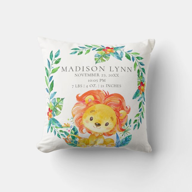 Jungle Lion Baby Birth Stats Pillow Kissen (Vorderseite)