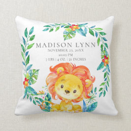 Jungle Lion Baby Birth Stats Pillow Kissen