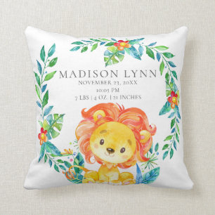 Jungle Lion Baby Birth Stats Pillow Kissen
