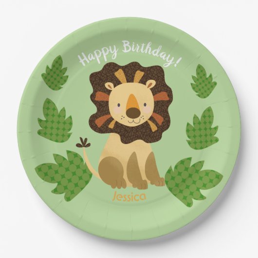Jungle Lion Individuelle Name Birthday Party Pappteller (Vorderseite)