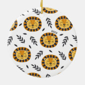 Jungle Lion Muster mit Kindern Name Weihnachten Keramik Ornament (Hinten)