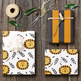 Jungle Lion Muster mit Kindername Geburtstag Geschenkpapier Set