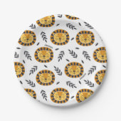 Jungle Lion Muster mit Kindername Geburtstag Pappteller (Vorderseite)