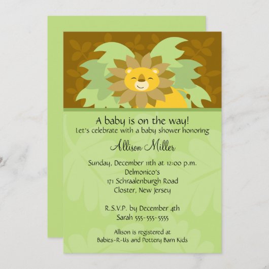 Jungle Lion Neutral Baby Dusche Einladung (Vorne/Hinten)