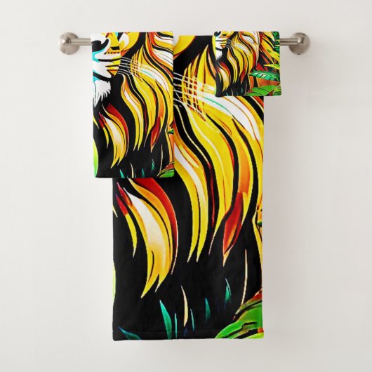 Jungle Lion Pop Art Design Badhandtuch Set (Insitu)