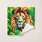 Jungle Lion Pop Art Design Badhandtuch Set (Waschlappen)
