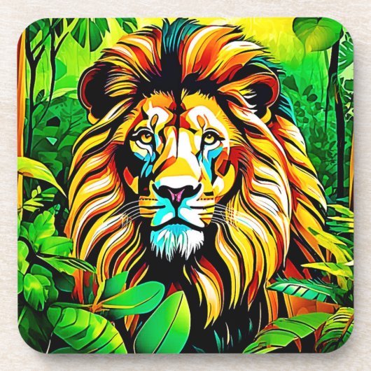 Jungle Lion Pop Art Design Getränkeuntersetzer (Vorderseite)