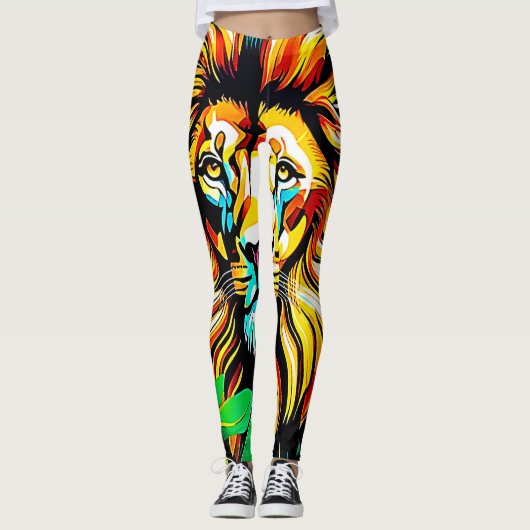 Jungle Lion Pop Art Design Leggings (Vorderseite)