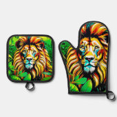 Jungle Lion Pop Art Design Ofenhandschuh & Topflappen-Set (Vorderseite)