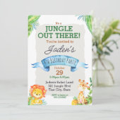 Jungle Lion und Giraffe Geburtstag Einladung (Stehend Vorderseite)