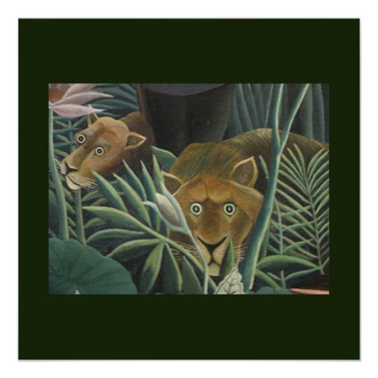 Jungle Lions Folk Art von Rousseau Poster (Vorderseite)