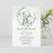 Jungle Little Peanut Greenery Elephant Baby Shower Einladung (Stehend Vorderseite)