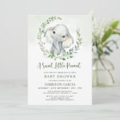 Jungle Little Peanut Greenery Elephant Baby Shower Einladung (Stehend Vorderseite)