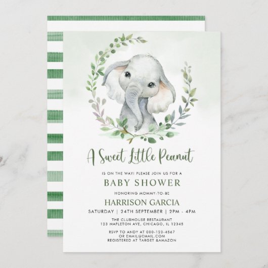 Jungle Little Peanut Greenery Elephant Baby Shower Einladung (Vorne/Hinten)