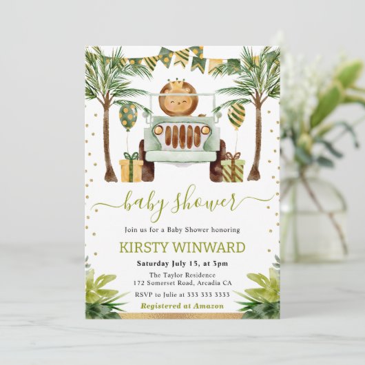 Jungle-Löwendusche Einladung (Stehend Vorderseite)