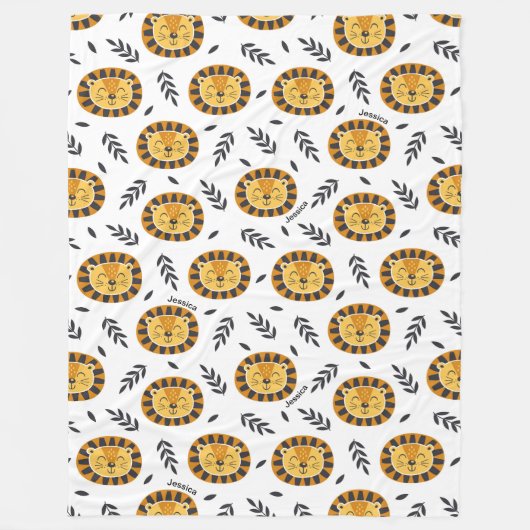 Jungle-Löwenmuster mit Kindername Fleecedecke (Vorderseite)