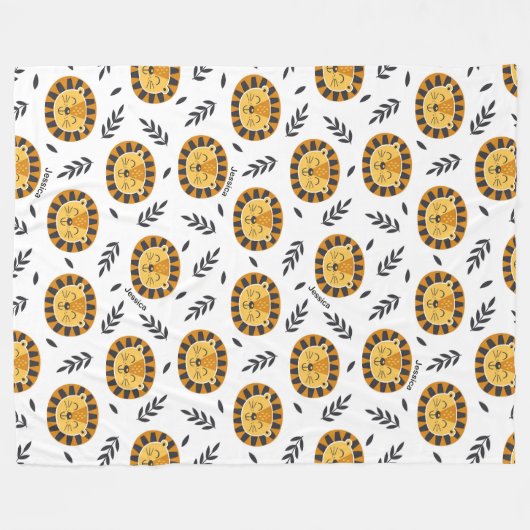 Jungle-Löwenmuster mit Kindername Fleecedecke (Vorderseite (Horizontal))