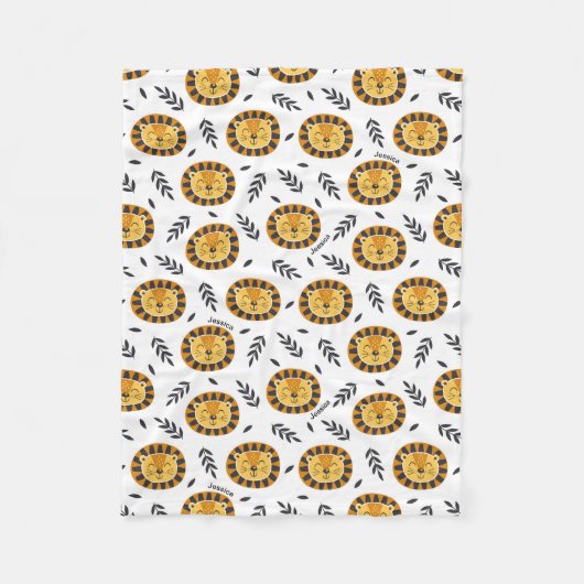 Jungle-Löwenmuster mit Kindername Fleecedecke (Vorderseite)