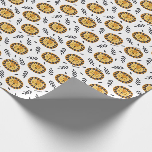 Jungle-Löwenmuster mit Kindername Geschenkpapier (Ecke)