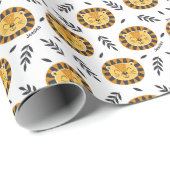 Jungle-Löwenmuster mit Kindername Geschenkpapier (Rolleneckpunkt)