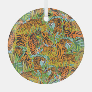 Jungle Majesty: Tiger inmitten von Grün Ornament Aus Glas