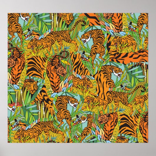 Jungle Majesty: Tiger inmitten von Grün Poster (Vorne)