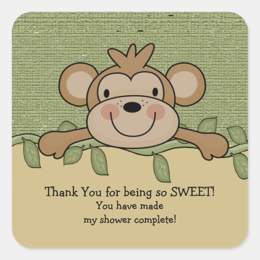 Jungle Monkey Baby Shower Square Sticker! Quadratischer Aufkleber (Vorderseite)