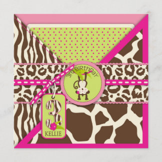 Jungle Monkey Dritter Geburtstag Einladung Rosa