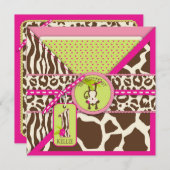 Jungle Monkey Erster Geburtstag Einladung Rosa (Vorne/Hinten)