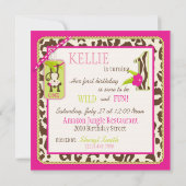 Jungle Monkey Erster Geburtstag Einladung Rosa (Rückseite)