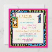 Jungle Monkey Erster Geburtstag Einladung Wild (Rückseite)