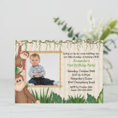 Jungle Monkey Foto Geburtstag Einladung (Stehend Vorderseite)