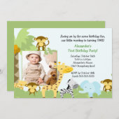 Jungle Monkey Foto Geburtstag Einladung (Vorne/Hinten)