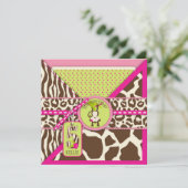 Jungle Monkey Fünf Geburtstag Einladung Pink (Stehend Vorderseite)