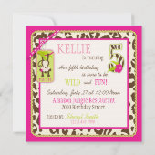 Jungle Monkey Fünf Geburtstag Einladung Pink (Rückseite)