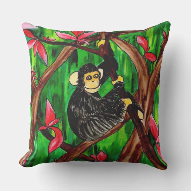 Jungle Monkey Outdoor Pillow Kissen Für Draußen (Vorderseite)