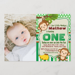 Jungle Monkey Safari Boy Erster Geburtstag Foto Einladung