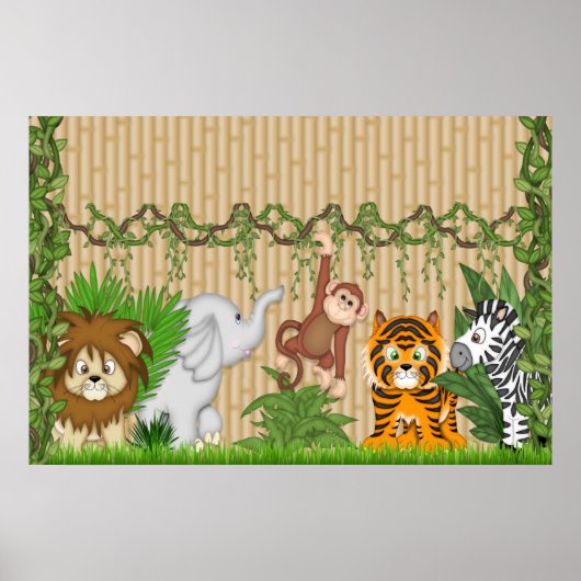 Jungle Monkey Tiger Wall Mural Poster Baby Kinderz (Vorne)